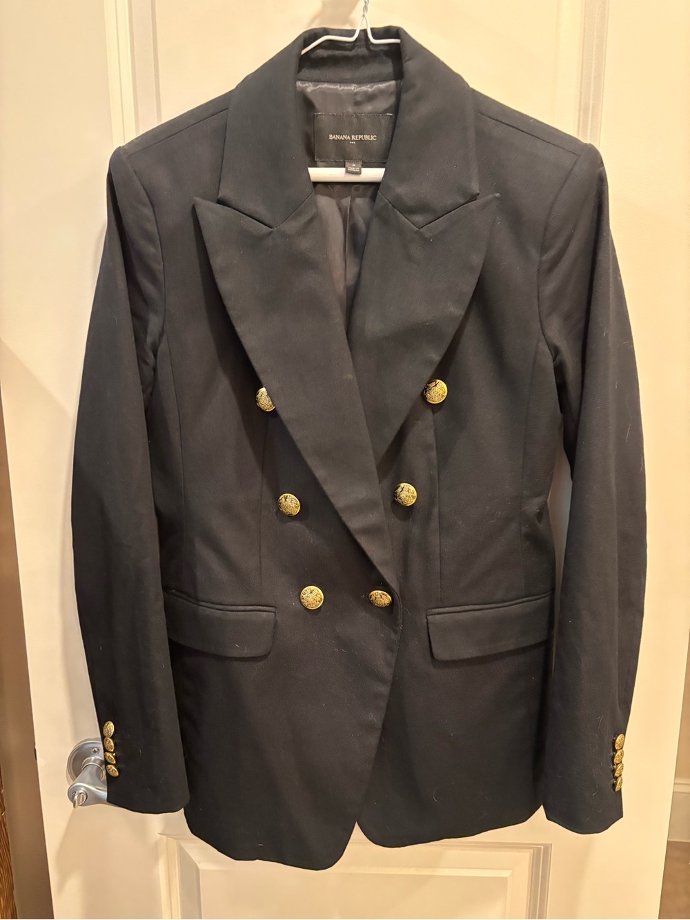 Banana Republic Women's Black Double-Breasted Blazer with Gold Buttons